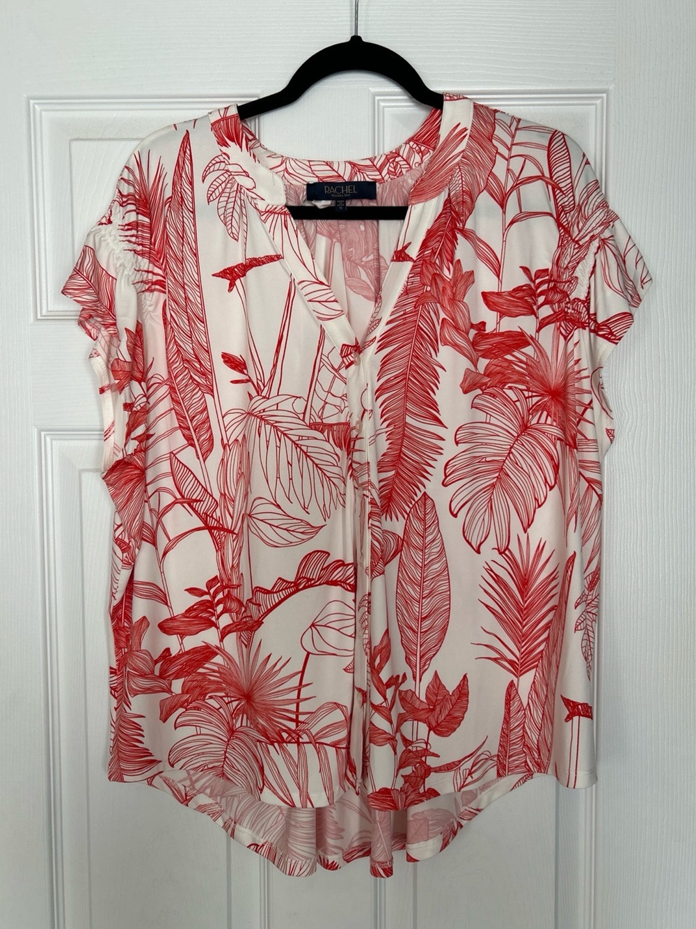 RACHEL Rachel Roy Red Botanical Print Women’s Blouse 1X